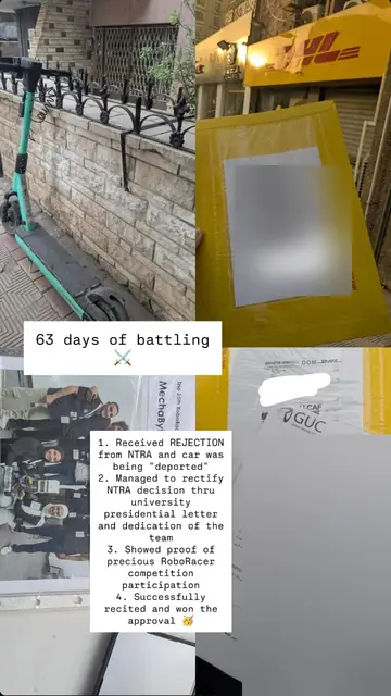 A collage: a DHL envelope, the team poster and the approval letter, with notes on the appeal.