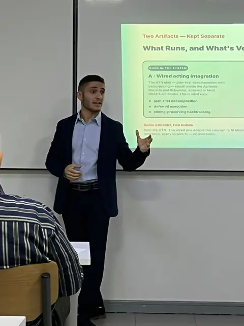 Presenting slides about plan decomposition and execution.